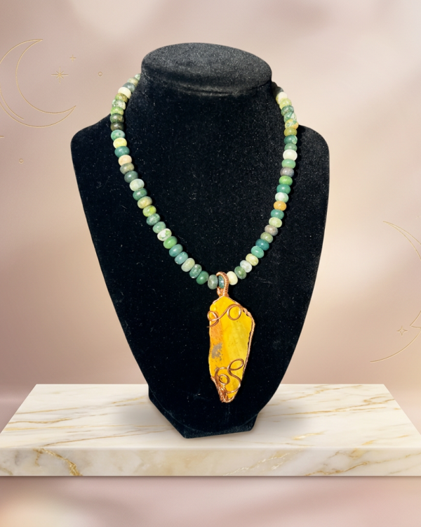 Moss Agate Necklace w/ Mookaite Jasper Pendant