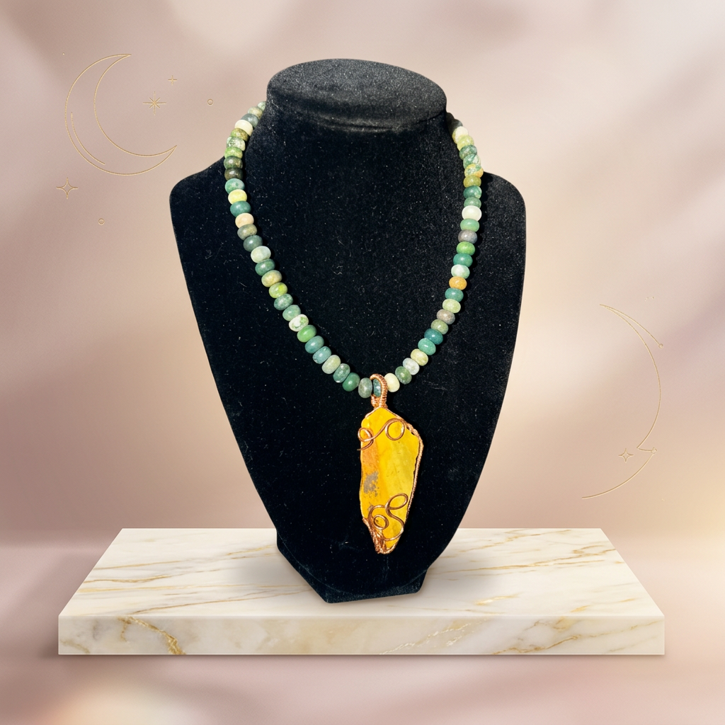 Moss Agate Necklace w/ Mookaite Jasper Pendant